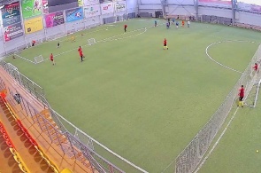 Clube desportivo "TEMP". Arena de futebol, vista da metade esquerda do campo