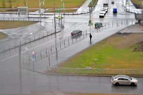 O cruzamento da Rua Leningrado com a Autoestrada de São Petersburgo. Webcams de Pushkin on-line 